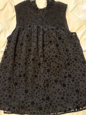 Loft Smocked Front High Neck Black Stars Tank, Size Small and Excellent!